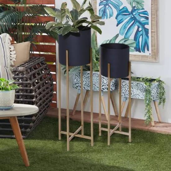 Black Metal Contemporary Stand Planter Set {7}