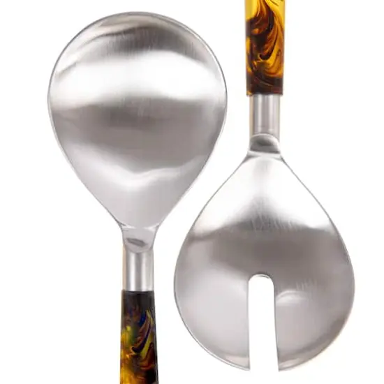 Hello Honey® Stainless Steel Salad Server Set with Marbled Handles in Drawstring Bag {4}