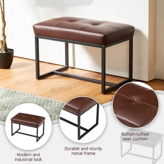 Glitzhome&reg; Modern Thick Leatherette Accent Stool Coffee {6}