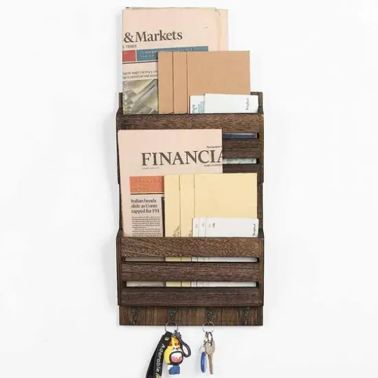 NEX&trade; Rustic Brown Mail and Key Holder with 4 Hooks {1}