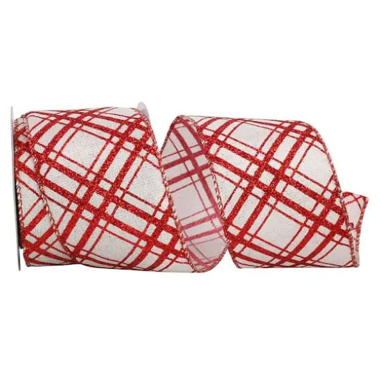JAM Paper 2.5" x 10yd. Christmas Diamonds Glitter Candycane Crisscross Wired Ribbon {1}
