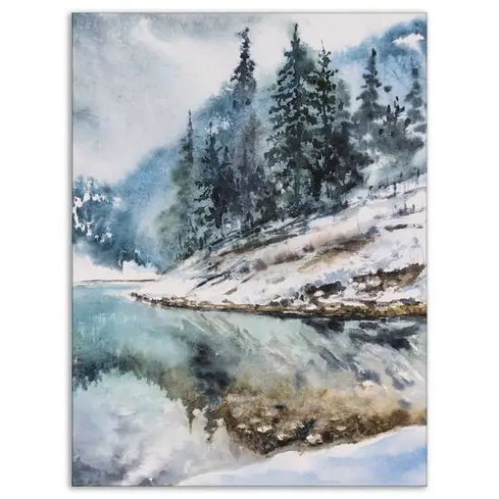 Designart - Mountain Hill Reflected in Water - Landscapes Painting Print on Wrapped Canvas {1}