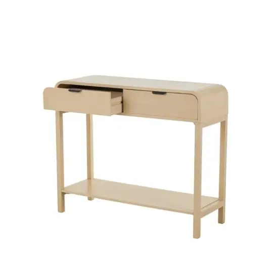 35.5" Beige Wood Handmade 2-Drawer Console Table with Black Handles {9}