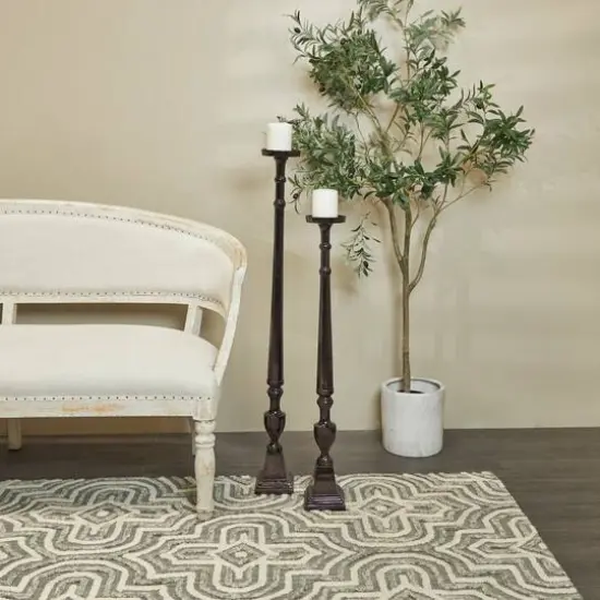 Aluminum Tall Floor Pillar Candle Holder Set Black {3}