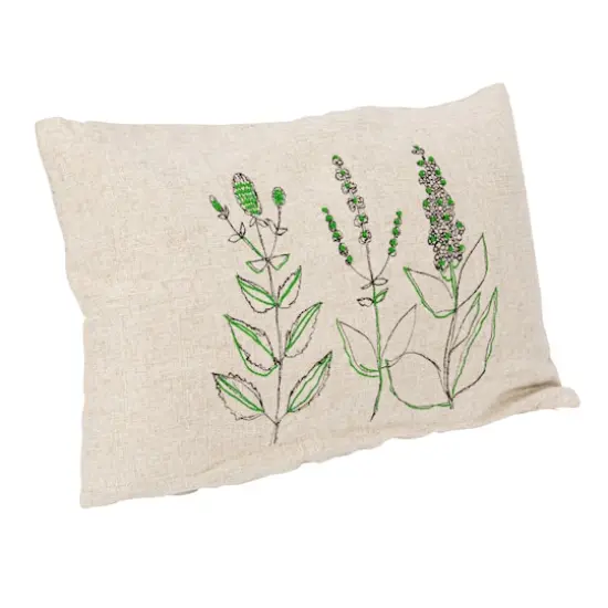 Hello Honey&reg; Hand-Embroidered Botanicals Linen Blend Lumbar Pillow with Kantha Stitch & Flanged Edge {1}