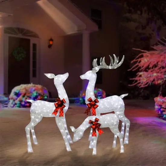 3-Piece Outdoor Pre-Lit Silver Deer Family {3}