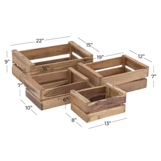 Set of 4 Brown Mahogany Farmhouse Storage Basket, 22" x 15" x 9" {10}