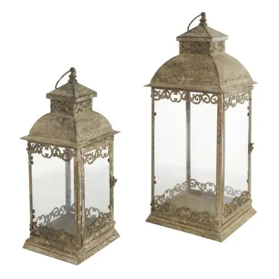 Brown Distressed Metal Candle Lantern Set {4}