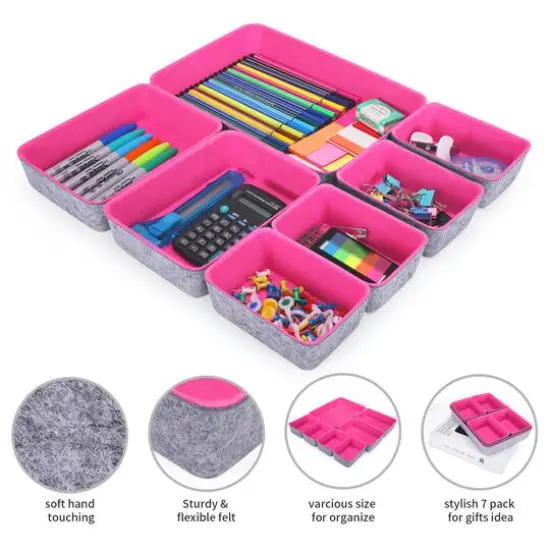 Welaxy Felt 7 Piece Drawer Organizer Tray Set Hot Pink {4}