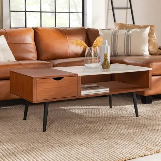 Acorn Mid Century Modern Faux Marble Coffee Table {3}