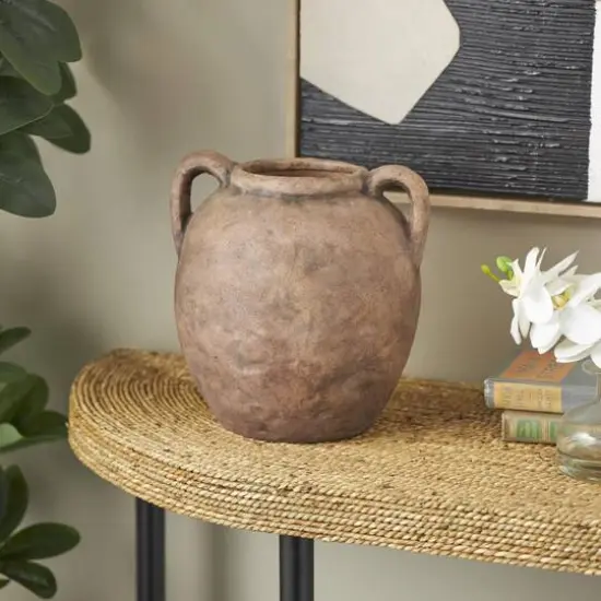 10.5" Copper Antique-Style Textured Ceramic Vase with Handles {3}