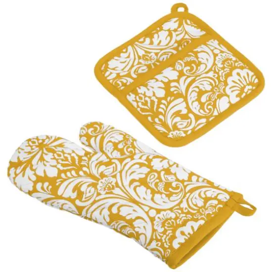 DII&reg; Damask Oven Mitt & Potholder Set Mustard {1}