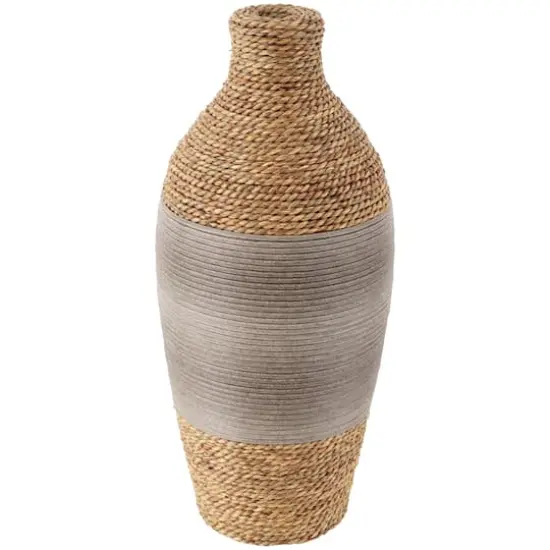 19" Brown Seagrass Handmade Wrapped Vase with Layered Gray Paneling {1}