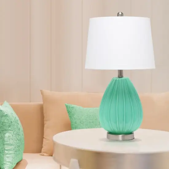 Lalia Home 23" Pleated Table Lamp with White Fabric Shade Seafoam and White {5}