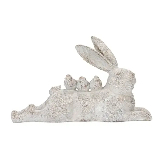 Hello Honey&reg; 16.5" Decorative Resting Rabbit with Birds Figurine White {10}