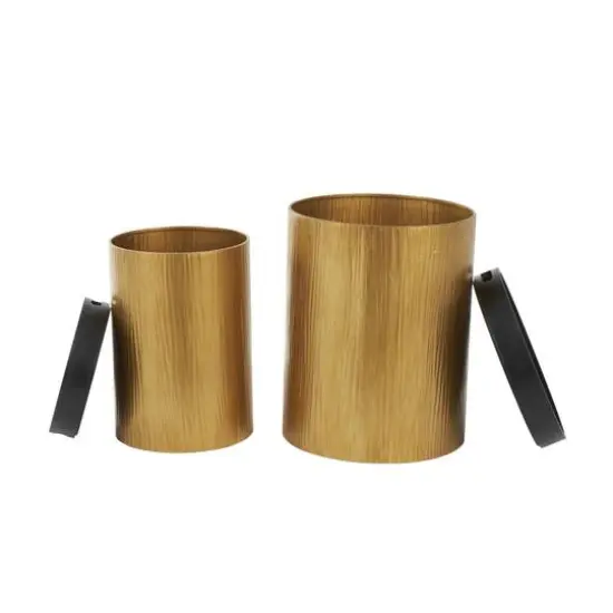 Gold Metal Nesting Accent Table with Black Tray Tabletop Set {8}