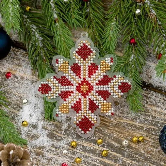 Wonderland Crafts Red & Gold Fair Isle Snowflake Ornament Bead Embroidery on Plastic Kit {3}
