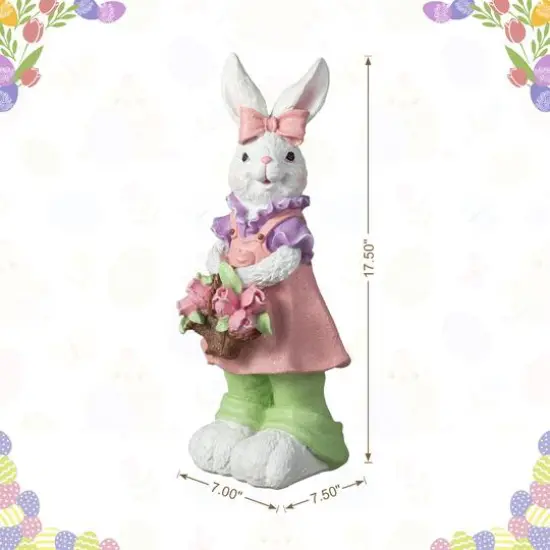 Glitzhome&reg; 17.5" Easter Bunny Girl with Flower Basket Table D&eacute;cor {9}