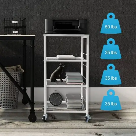 White Kitchen Storage 4-Tier Rolling Utility Cart {5}