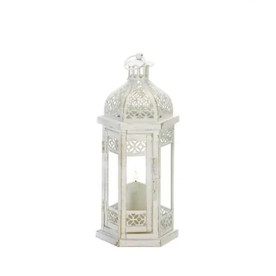 13.75" White Antique-Style Floral Lantern {4}