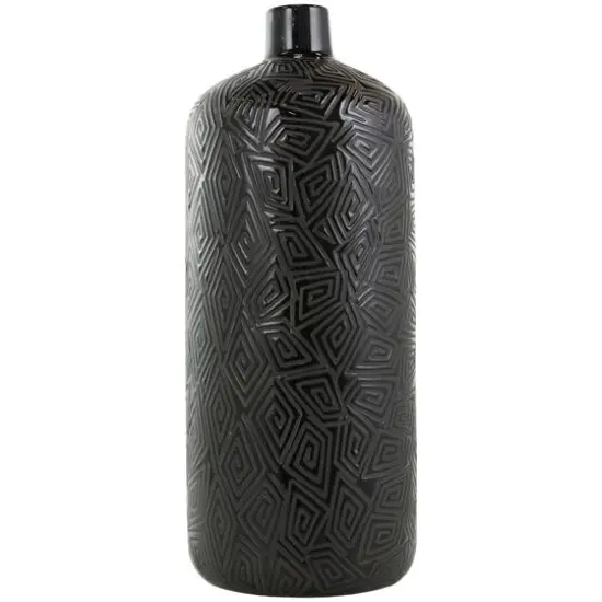 19" Black Geometric Etched Ceramic Vase {4}