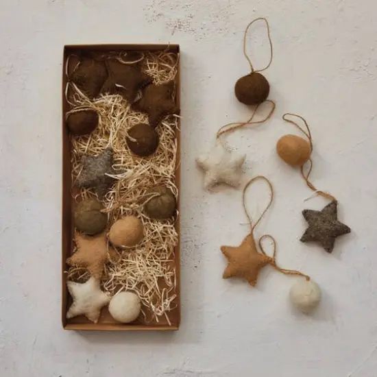 Hello Honey® Handmade Wool Felt Ball & Star Ornament Set in Kraft Box Black/Gray/Tan/Cream {3}