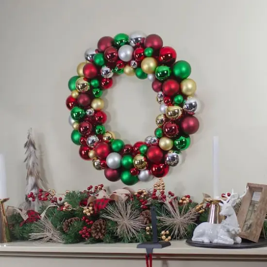 36" Traditional Colored 2-Finish Shatterproof Ball Christmas Wreath {3}