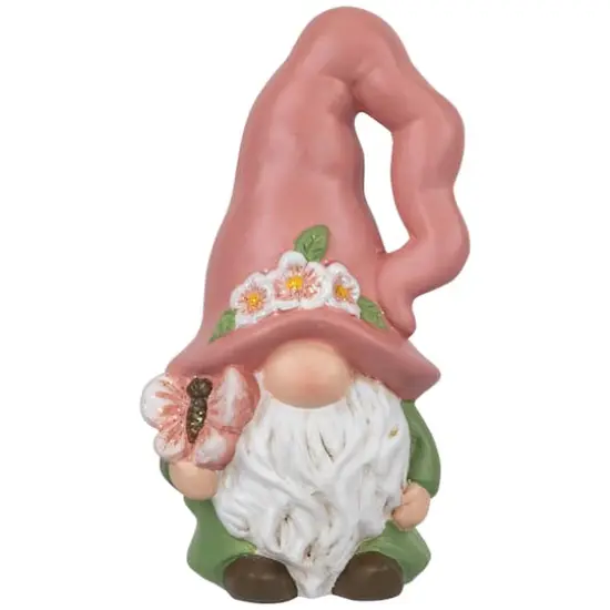 7" Pink & Green Spring Flowers Gnome Figurine {1}