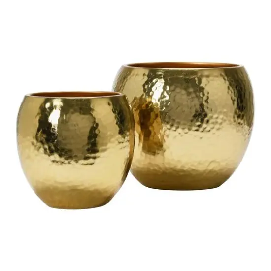 Hello Honey&reg; Brass Finish Hammered Metal Planters Set {3}