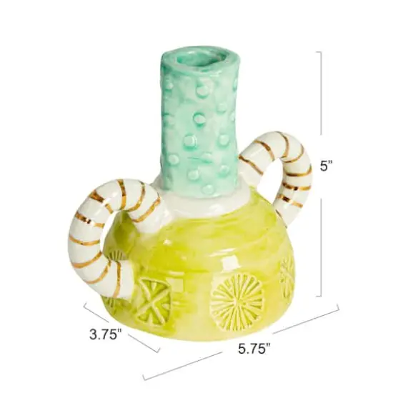 Hello Honey&reg; 5" Tall Multicolor Stoneware Taper Candle Holder with Dual Handles {10}