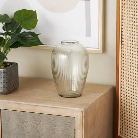 9.5" Clear Glass Ribbed Fluted Decorative Vase {9}