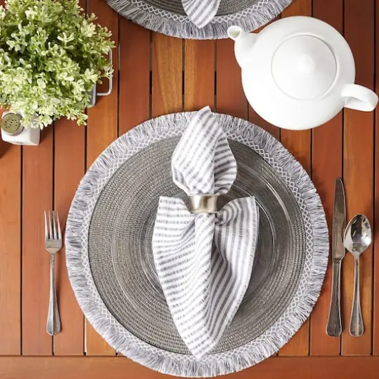 DII&reg; 15" Round Gray Fringed Placemat Set, 6ct. {7}