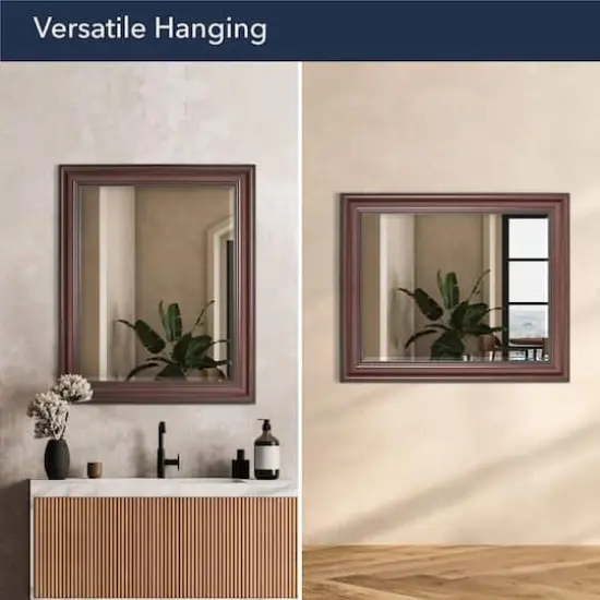 Head West Deep Cherry 28" x 34" Framed Beveled Accent Vanity Mirror {6}