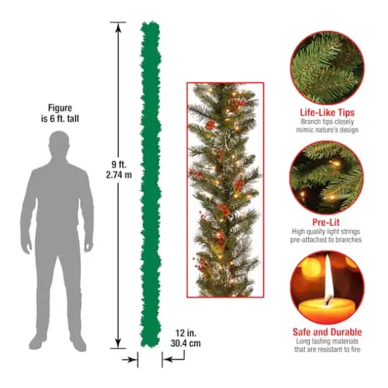9ft. Pre-Lit Wintry Pine&reg; with Cones, Berries, Snowflakes and Clear Lights Garland {6}