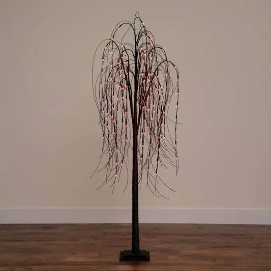 6ft. Orange & Purple LED Pre-Lit Halloween Black Willow Artificial Fall Tree {14}