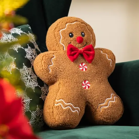 Glitzhome&reg; 15"H Christmas Gingerbread Man Shaped Pillow {4}