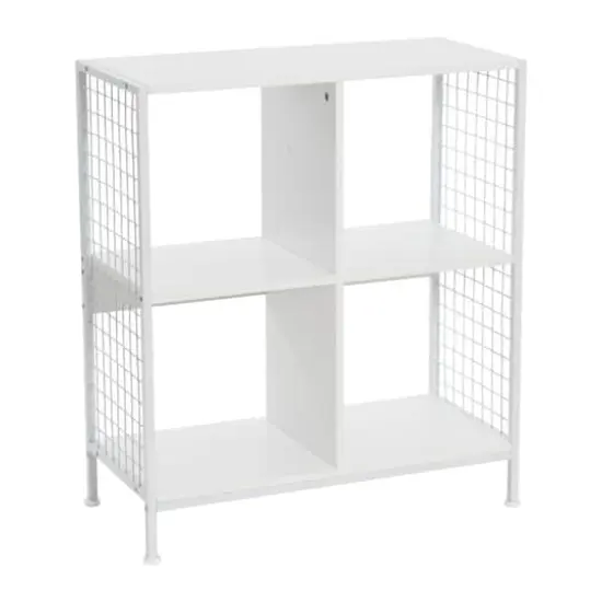 Household Essentials 28" 4-Compartment Trellis Storage Bookshelf White {1}