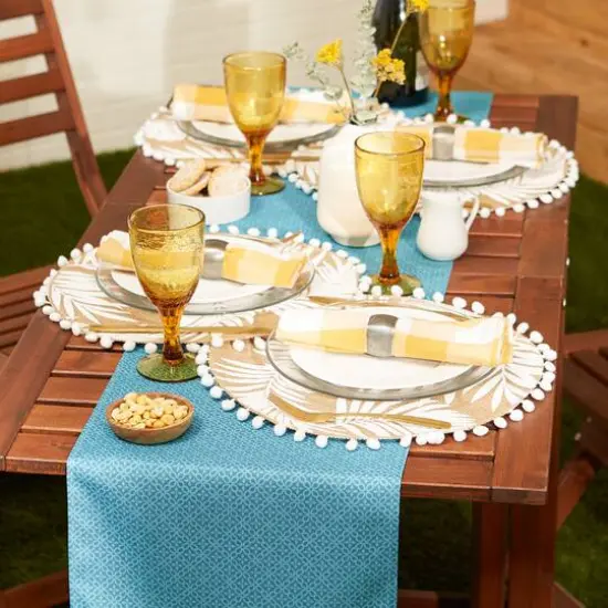 DII&reg; 72" Tonal Lattice Print Outdoor Table Runner Storm Blue {7}