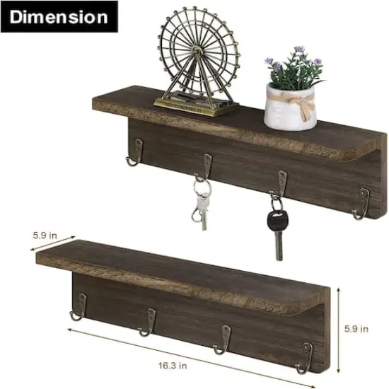 NEX&trade; 16" Rustic Brown Coat Rack with Hooks {3}