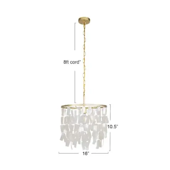 Hello Honey&reg; Marina Small Round Gold Metal & Natural Capiz Chandelier Style Pendant Ceiling Light {5}