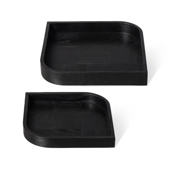 Glitzhome&reg; Black Leaf Shape Ash Wood Decorative Trays Set {1}