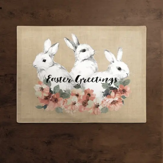Sketched Bunnies On White Burlap 18" x 14" Poly Twill Placemat {3}