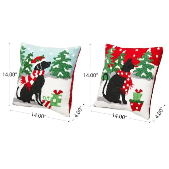 Glitzhome&reg; Hooked Christmas Dog & Cat Throw Pillow Set {5}