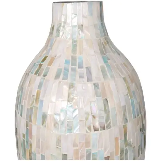 28" White Mother of Pearl Handmade Mosaic Inspired Vase with Pastel Blue & Pink Accents {8}