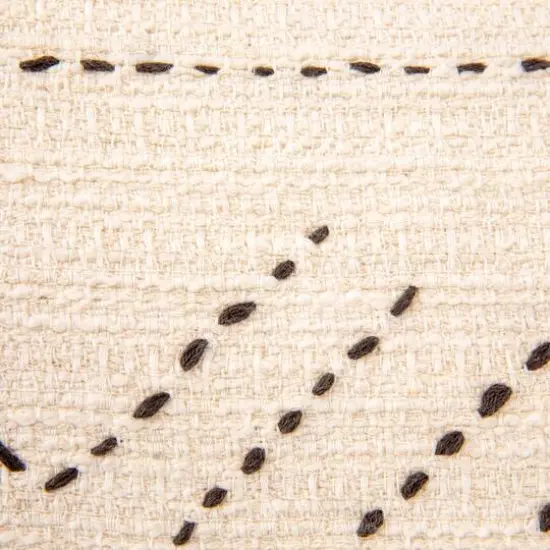 Hello Honey&reg; Natural & Black Hand-Embroidered Cotton Lumbar Pillow with Kantha Stitch {8}