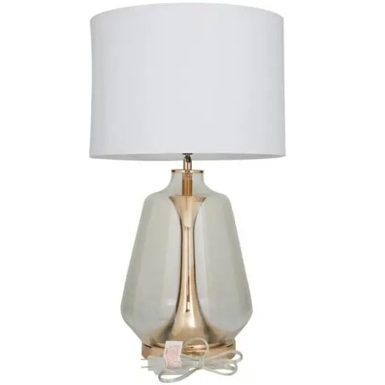 CosmoLiving by Cosmopolitan Gold Glass Transparent Base Table Lamp with Drum Shade 15" x 15" x 24" {5}