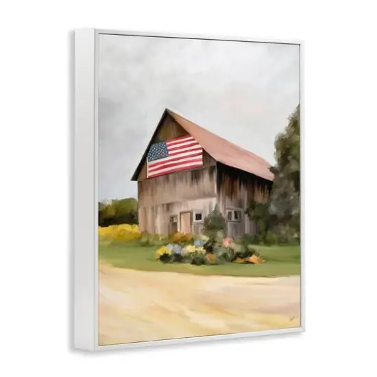 Stupell Industries Rural Americana Home Countryside Farm Flag Painting Framed Giclee Art White {4}