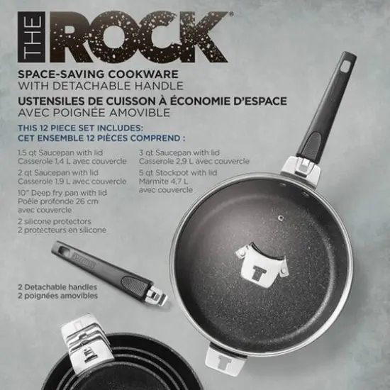 THE ROCK by Starfrit 12-Piece Space-Saving Set With T-Lock Detachable Handles {12}