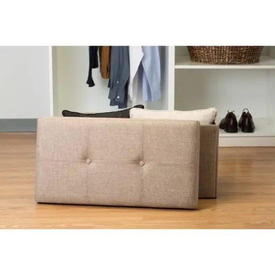 Simplify 30" Faux Linen Double Folding Storage Ottoman Natural {9}