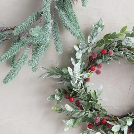 Hello Honey&reg; 12" Faux Leaves & Red Berry Wreath with Frost Finish {3}